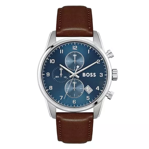 BOSS Uhren BOSS Chronograph Quarz Uhr für Herren mit Braunes Lederarmband - 1513940