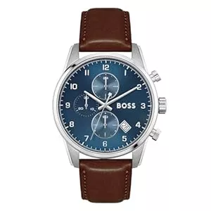 BOSS Uhren BOSS Chronograph Quarz Uhr für Herren mit Braunes Lederarmband - 1513940