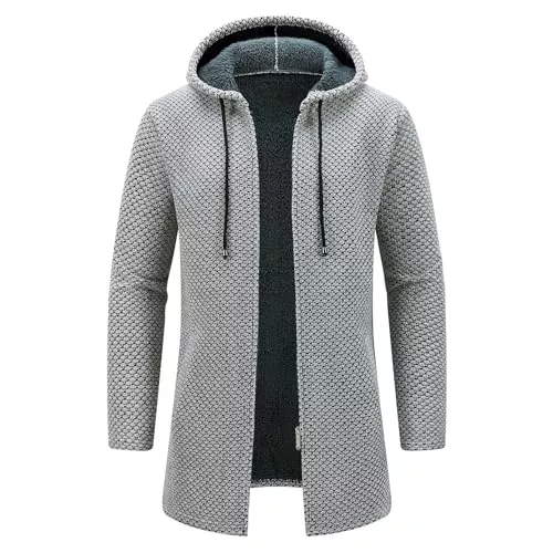 KUDORO Strickjacken KUDORO Strickjacke Herren Cardigan Lang Trachtenjacke Kapuze mit Kapuze Gestrickt Pullover Hoodie Wintermantel Winterjacke Fleecejacke Sweatjacke Feinstrick