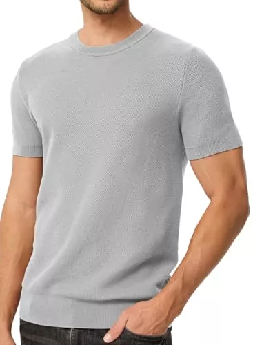 Elegancity T-Shirts Elegancity Herren T-Shirt Freizeit Rundralsausschnitt Tee Shirt Sommer Kurzarmshirt Strick Waffle 100% Baumwolle Pullover S-XXL