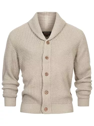 Indicode Strickjacken Indicode Herren INBrandox Strickjacke mit Schalkragen und Knopfleiste | Fein-Strick Cardigan für Männer