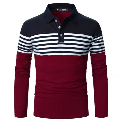 UUAISSO Langarmshirts UUAISSO Herren Polo Langarm Streifen Poloshirts Kontrastfarbenes Hemd Slim Fit Baumwolle Golf Polos