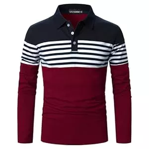 UUAISSO Langarmshirts UUAISSO Herren Polo Langarm Streifen Poloshirts Kontrastfarbenes Hemd Slim Fit Baumwolle Golf Polos
