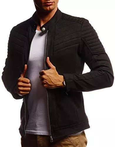 Leif Nelson Jacken Leif Nelson Herren Jacke Kunst-Lederjacke Freizeitjacke für Männer Bikerjacke Gesteppte Übergangsjacke Sommerjacke Samtjacke Stehkragen
