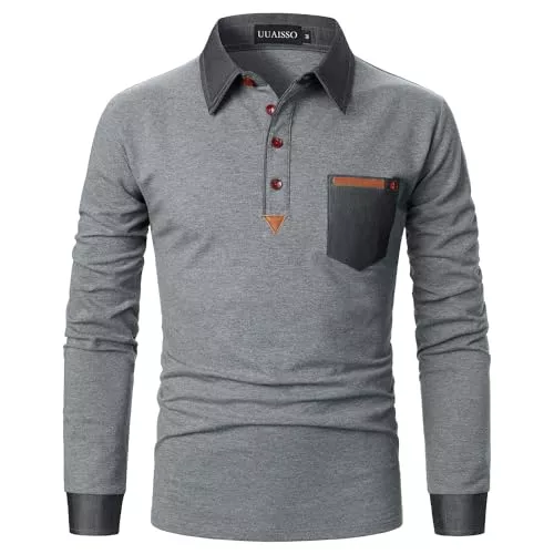 UUAISSO Poloshirts UUAISSO Poloshirt Herren Langarm Polo Shirts Baumwolle Farbe Nähen Tasche T-Shirt Slim Fit Golf