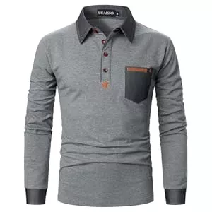 UUAISSO Poloshirts UUAISSO Poloshirt Herren Langarm Polo Shirts Baumwolle Farbe Nähen Tasche T-Shirt Slim Fit Golf