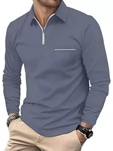 HMIYA Poloshirts HMIYA Herren Poloshirt-Langarm Poloshirt aus Baumwolle Atmungsaktiv Casual T-Shirt mit Tasche