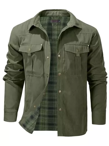 Mr.Stream Jacken Mr.Stream Herren Karierte Flanellfutter Jacke Hemdjacke Übergangsjacke Leicht Stehkragen Feldjacke Cargo Herbstjacke Snap Western Cowboy Jacken