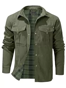 Mr.Stream Jacken Mr.Stream Herren Karierte Flanellfutter Jacke Hemdjacke Übergangsjacke Leicht Stehkragen Feldjacke Cargo Herbstjacke Snap Western Cowboy Jacken