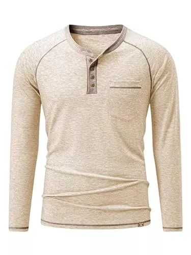 Meilicloth Langarmshirts Meilicloth Herren Henley T-Shirt Langarmshirt Herren T Shirt Baumwolle Hemd Taste Knopfleiste mit Taschen