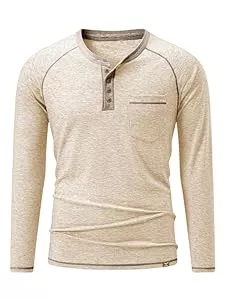 Meilicloth Langarmshirts Meilicloth Herren Henley T-Shirt Langarmshirt Herren T Shirt Baumwolle Hemd Taste Knopfleiste mit Taschen