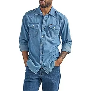 Wrangler Hemden Wrangler Herren Iconic Denim Regular Fit Snap Shirt Hemd mit Button-Down-Kragen