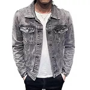 FBYDLL Jacken Jeansjacke Herren Einfarbig - Loose Trucker Vintage Cowboy Tops Mantel, Western Style Zerrissene Jean Outwear, Button Down Mit Taschen Waschen Für Den Herbst Plus Größe M -5XL