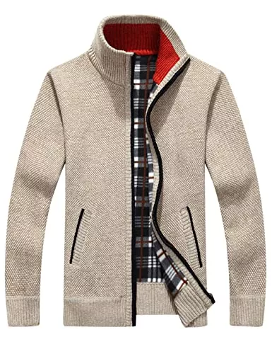 Sukany Strickjacken Sukany Herren Casual Stehkragen Cardigans Slim Fit Full Zip Dicke Strickpullover mit Taschen