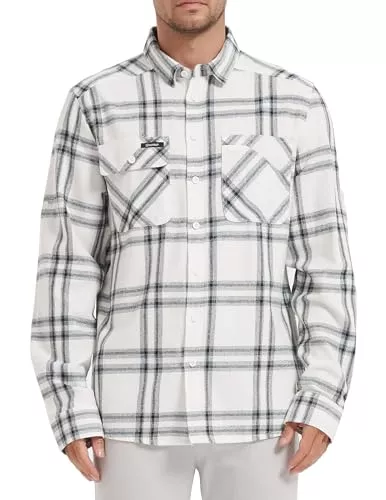 MOVEUP Hemden Herren Flanell Langarm Plaid Button Down 100% Baumwolle Herren Casual Shirts Cord Kragen