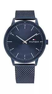 Tommy Hilfiger Schmuck Tommy Hilfiger Analog Quarzuhr für Herren mit Blaues Edelstahl-Mesh-Gliederarmband