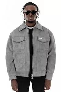 Lowkey Jacken Lowkey Lederjacke Herren Schwarz Grau | Jacke in Wildleder Optik aus Kunstleder für Herren | Regular Fit Modern Style Gr.S-XL Wildlederjacke | Kunstlederjacke Herren