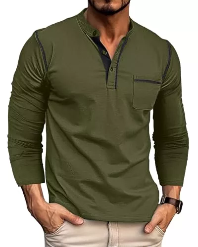 Ophestin Langarmshirts Ophestin Herren Henley Shirt Langarm T Shirt Casual Mode Shirt Knöpfe Tee Top