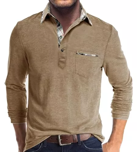Comilaka Poloshirts Comilaka Poloshirt Herren Langarm Kontrastfarbe leichtes Langarmshirt mit Tasche Polo Klassisches Herbst Winter