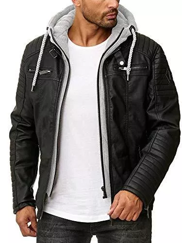 Redbridge Jacken Redbridge Herren Lederjacke Kunstleder Bikerjacke mit Kapuze