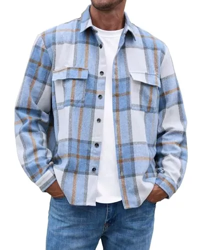 QUEZHU Hemden QUEZHU Flanellhemd Herren Langarm Kariert Flanellhemden bügelfrei Casual Button Down Freizeithemd Mit Brusttasche Normal Passform