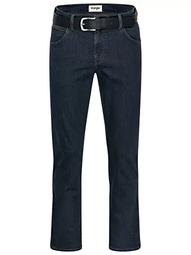 Wrangler Jeans Wrangler Texas Herrenjeans mit Stretchanteil Glaston Blue Nights Stonewash Darkstone Blue Black Overdye Authentic Straight mit Gürtel