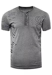 Rusty Neal T-Shirts T-Shirt Herren Schwarz S - 3XL Kurzarm Rundhals Knopfleiste Seitliche Front Prints Tshirt Verwaschen 241