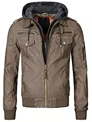 Indicode Jacken Indicode Herren Aaron Lederjacke m. Abnehmbarer Kapuze &amp; 7 Taschen | Kunstleder Herrenjacke Kurze Winterjacke warme Übergangsjacke gefütterte Winter Leder Jacke f. Männer in 5 Farben &amp; 5 Größen