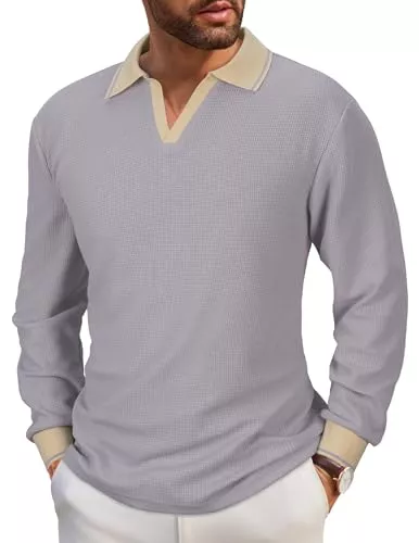 HMIYA Poloshirts HMIYA Herren Poloshirt Langarmshirt Pullover mit Polokragen Baumwolle Waffel T-Shirts V-Ausschnitt Sweatshirt