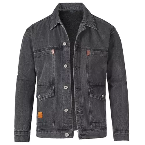 Generisch Jacken Generisch Herren Ungefüttert Denim Jacket Jeansjacke Trucker Jacket im Western-Stil Stretch Denim Übergangsjacke mit Umschlagkragen Frühling Herbst Brusttasche Freizeitjacke Ohne Kapuze, Regular Fit