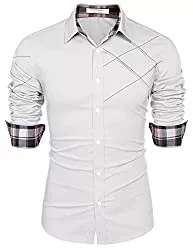 COOFANDY Hemden COOFANDY Herren Baumwollhemden Langarm Hemd mit kariertem Kragen Slim Fit Lässiges Hemd mit Knöpfen