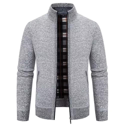 TebYIA Strickjacken TebYIA Herren Cardigan Pullover mit Feinem Strick Full Zip Stehkragen Regular Fit Fleece Pullover Jacket mit Taschen