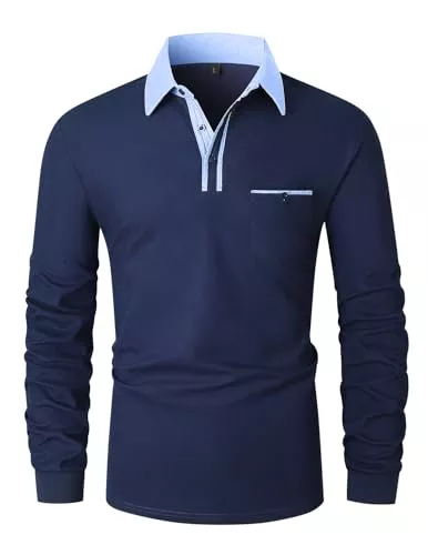 VMSUCIJ Poloshirts VMSUCIJ Herren Poloshirt Langarm Baumwolle Outdoor Casual Polo Tops Regular Golf T-Shirts