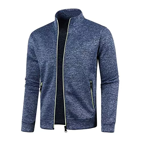 Generisch Strickjacken Generisch Herren Strickjacke Sweatjacke ohne Kapuze Leichte Jacke Langarm Übergangsjacke Dünne Sportjacke mit Reissverschluss und Taschen Trainingsjacke Softshelljacke Warmes Fleece Sweatshirt