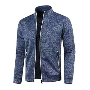 Generisch Strickjacken Generisch Herren Strickjacke Sweatjacke ohne Kapuze Leichte Jacke Langarm Übergangsjacke Dünne Sportjacke mit Reissverschluss und Taschen Trainingsjacke Softshelljacke Warmes Fleece Sweatshirt