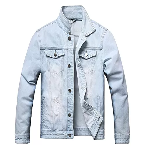 QIMYUM Jacken QIMYUM Jeansjacke für Herren, schmale Jeansjacke im Used-Look