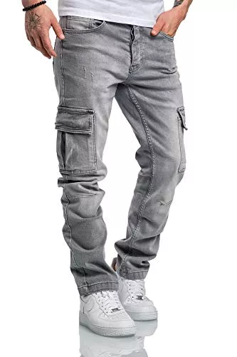 Amaci&Sons Jeans Amaci&Sons Herren Cargo Jeans Regular Slim Denim Hose Destroyed 7985