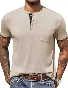 COOFANDY T-Shirts COOFANDY Herren Henley T-Shirt Sommer Kurzarm Shirts für Männer Einfarbig Basic Tee mit Knopfleiste und Tasche
