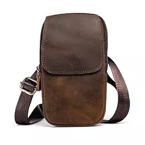 Hengwin Taschen & Rucksäcke Hengwin Multifunktionale Echtleder Doppel Reißverschluss Taschen Männer Vintage Look Umhängetasche Handy Gürtel Tasche Telefon Holster für Reisen, Outdoor Aktivitäten