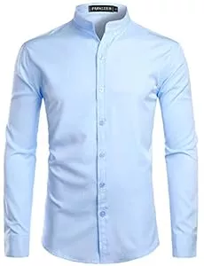 PARKLEES Hemden PARKLEES Herren Einfarbig Slim Fit Bügelleicht Langarm Stehhkragen Hemd Business Freizeithemd