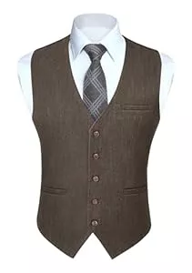 HISDERN Westen HISDERN Herren Anzugweste Formale Hochzeit Klassische Retro Baumwolle V-Ausschnitt Einfarbige Elegant Westen Business Party Weste XS-4XL