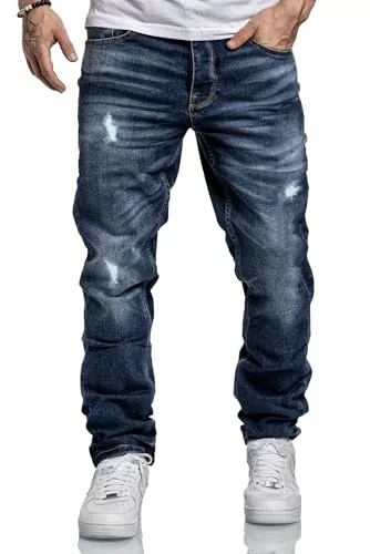 REPUBLIX Jeans REPUBLIX Herren Jeans Regular Straight Fit Denim Hose Destroyed R7998