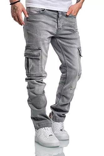 Amaci&amp;Sons Jeans Amaci&amp;Sons Herren Cargo Jeans Regular Slim Denim Hose Destroyed