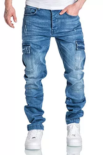 Amaci&Sons Jeans Amaci&Sons Herren Cargo Jeans Regular Slim Denim Hose Destroyed 7985