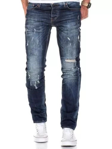 REPUBLIX Jeans REPUBLIX Herren Männer Regular Straight Fit Destroyed Jeans Hose R7500