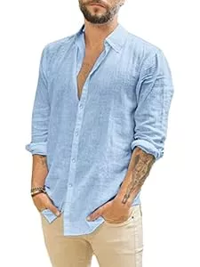 Runcati Hemden Runcati Herren Langarm Leinenhemd Umlegekragen Hemd Business Freizeithemd Sommer Shirt