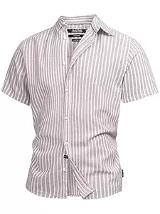 Indicode Hemden Indicode Herren INBravida Leinenhemd Kurzarm-Hemd mit Button-Down-Kragen | Herrenhemd Sommerhemd für Männer