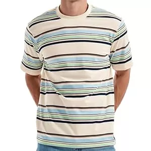 JEEGAL T-Shirts JEEGAL Herren T-Shirt Gestreift Baumwolle Kurzarm Oberteil Mehrfarbig Streifen Freizeit Sommer Casual Top Sport Hemd Basic T-Shirts für Männer