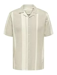 ONLY & SONS Hemden ONLY & SONS Herren Hemd Kurzarm Resort Kragen Knopfleiste Leinen Sommer Oberteil