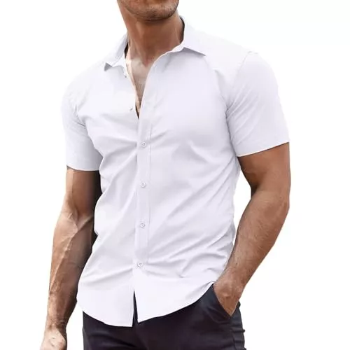 COOFANDY Hemden COOFANDY Herren Hemd Kurzarm Sommerhemd Herrenhemd Kurzarm Business Hemd Freizeithemd Kurzarmhemd Stretch Hemd Männer XS-4XL